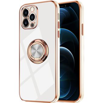 Coque Anneau pour iPhone 12 Pro Max Blanc Luxe Anti-Rayure Fashion Souple Bordure Or Elégant - BOOLING - 1