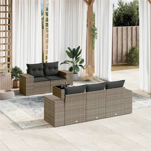 Non Communiqué Gris Vidaxl Salon De Jardin Avec Coussins 6 Pcs, Canapés De Terrasse, Ensemble De Meubles De Patio, Mobilier D'extérieur, 3254637