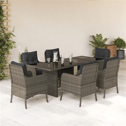 Non Communiqué Gris Vidaxl 7-Delige Tuinset Met Kussens Poly Rattan Grijs3211884