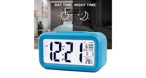 Numérique led réveil snooze rétro-éclairage calendrier calendrier thermomètre température - bleu
