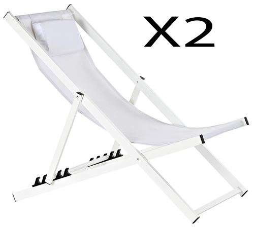 Chaise longue de jardin en aluminium et appui-tete coloris blanc - Longueur 102 x Hauteur 98 x Profondeur 63cm -PEGANE-