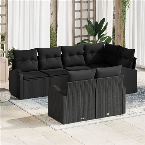 Non Communiqué Noir Ensemble De Canapé De Jardin De 7 Pièces Avec Coussins En Poly Rattan