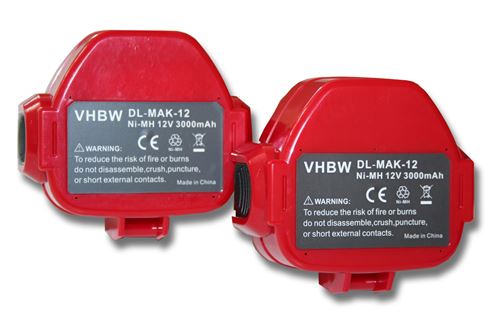 Vhbw 2x Batterie remplacement pour Makita 1220, 1222, 1233, 1234, 1235, 1235F, 1250, 192536-4, 192597-4 pour outil électrique (3000mAh NiMH 12V)