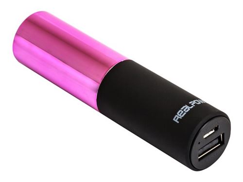 Realpower PB-Lipstick - Banque d'alimentation - 2500 mAh - 1 A (USB) - sur le câble : Micro-USB - rose