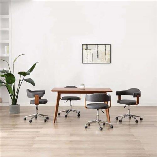 vidaXL Chaises pivotantes à dîner 4 pcs Gris Bois courbé et tissu