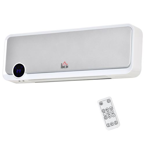 Non Communiqué Blanc Radiateur Mural Soufflant Oscillant 2000 W - Chauffage Céramique Ptc - 3 Niveaux De Puissance - Télécommande Incluse Argenté
