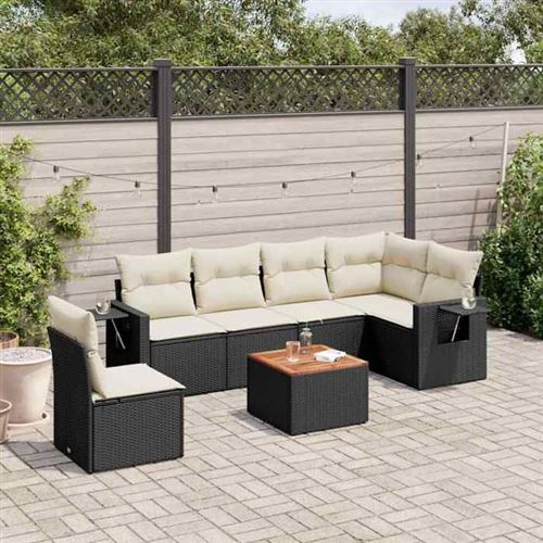 VIDAXL  Salon De Jardin 7 Pcs Avec Coussins Noir R&eacute;sine Tress&eacute;e
