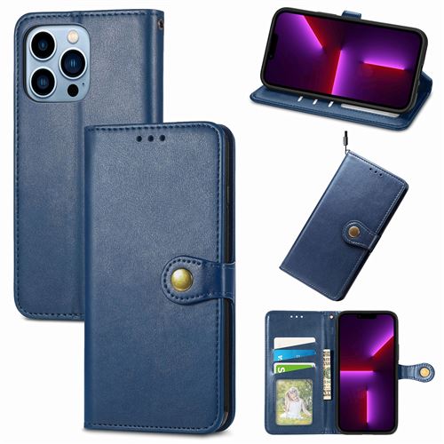 MPFRANCE Housse pour iPhone 13 Pro Max Bleu [Porte Carte, etui portefeuille, boucle]