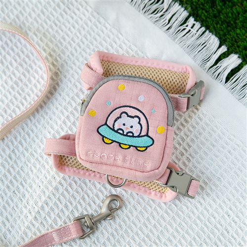 Harnais Chat avec Laisse et Sac à Dos Astronaute Mignon FONGWAN Réglable pour Chiot Chaton de Petite et Moyenne Taille, L - Rose