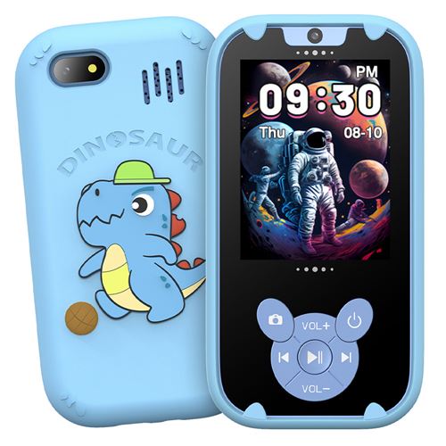 Appareil photo intelligent pour enfants avec fonction MP3, motif de licorne, écran tactile, couleur bleue