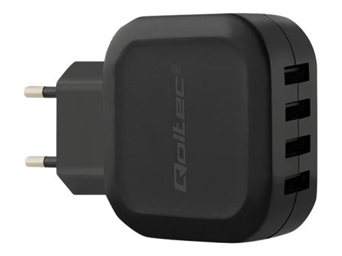 Qoltec Intelligent Charger - Adaptateur secteur - 24 Watt - 4.8 A - 4 connecteurs de sortie (4 x USB) - noir