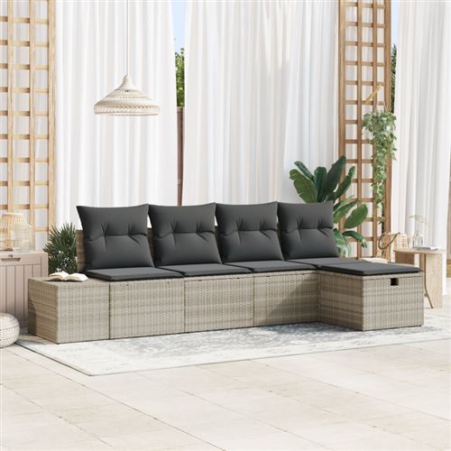 Non Communiqué Gris Clair Ensemble De Canapé De Jardin 5 Pièces Avec Coussins Rattan