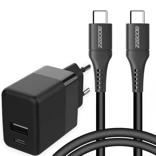 Chargeur Mural avec câbUSB-C vers USB - Chargeur - 20 Watt - 1 mètre - Noir Accezz