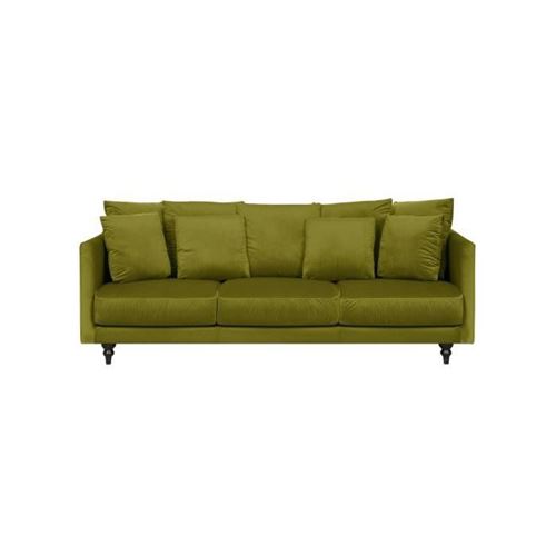 CONSTANCE Canape droit fixe 4 places - Velours vert sapin - Classique - L 212 x P 93 cm