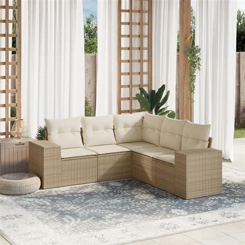 Non Communiqué Beige Salon De Jardin Modulable Vidaxl Rotin 5 Pieces X 83 X 69 5 Personnes