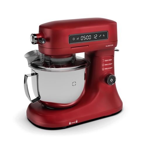 Klarstein Chiara Robot Pâtissier Écran LCD 5 L Bol Inox Robot De Cuisine 1600 W Silencieux Rouge