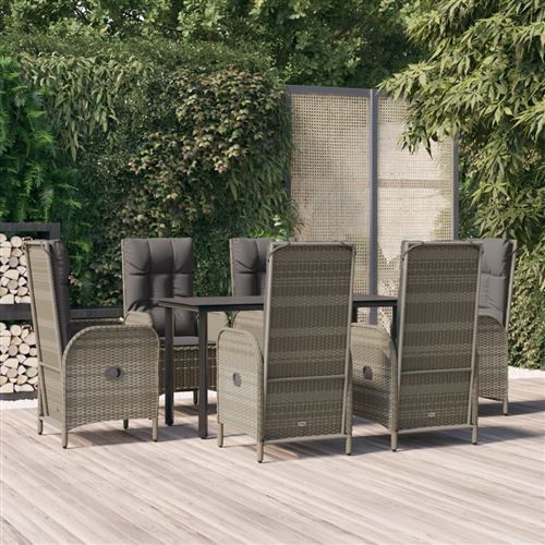 Non Communiqué Noir Vidaxl Ensemble À Manger Jardin Et Coussins 7 Pcs Et Gris Rotin