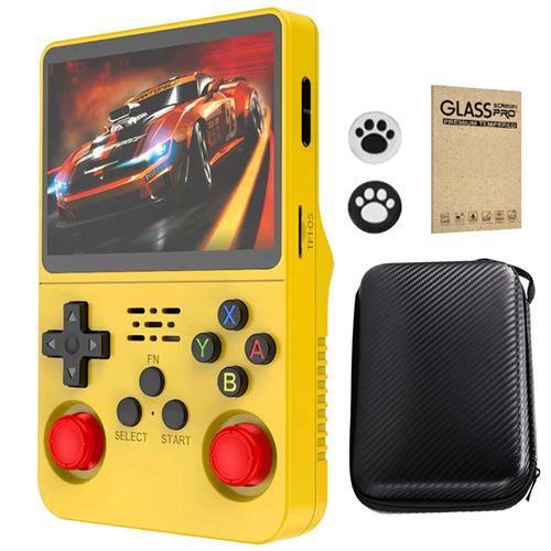 SZSMART VURAHOME Console portable r&eacute;tro R36S 3,5"" IPS 64 Go syst&egrave;me ouvert 28+ &eacute;mulateurs - jaune