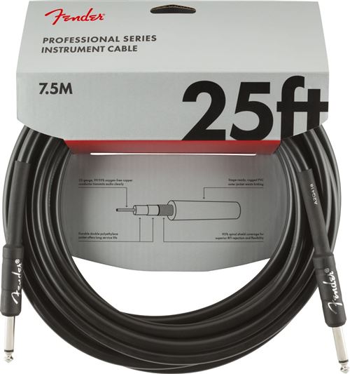 Câble jack Fender Professional Series Instrument, droit, noir - 7,5m