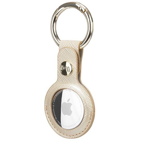 Protection pour AirTag CASE MATE effet cuir avec Mousqueton Porte-clé or