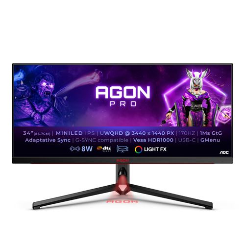Philips Noir Texturé Aoc Gaming Ag344uxm - Agon Series - Led-Monitor - Gaming - Usb - 86.7 Cm (34") - 3440 X 1440 Uwqhd @ 170 Hz - Ips - 1000 Cd/M² - 1000:1 - Displayhdr 1000 - 1 Ms - 2Xhdmi, Displayport, Usb-C - Lautsprecher - Schwarz