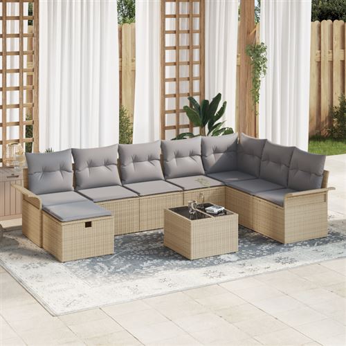 Non Communiqué Beige Ensemble De Canapés De Jardin 9 Pièces Avec Coussins Rattan Poly