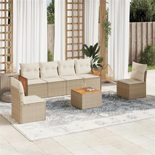 Non Communiqué Beige Vidaxl Salon De Jardin Avec Coussins 7 Pcs, Canapés De Terrasse, Ensemble De Meubles De Patio, Mobilier D'extérieur, 3227549
