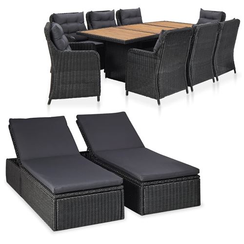Salon de jardin 11 pcs Résine tressée Noir