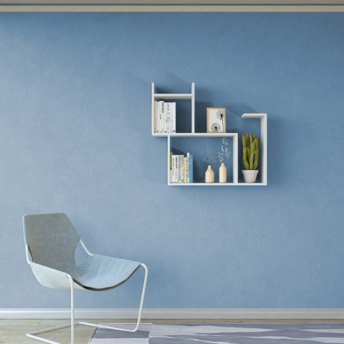 HOMEMANIA Étagère Romeo Murale Flottante - pour Livres - avec Compartiments - Blanc en Bois, 84 x 22 x 75 cm