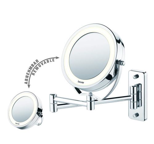 rechargeable Miroir de maquillage LED avec 3 couleurs de lumière pivotant à 360° Kostlich Miroir cosmétique avec éclairage avec petit miroir grossissant 10X luminosité variable 