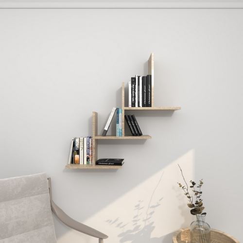 HOMEMANIA Set 3 Étagères Eclipse Murale Flottantes - pour Livres - Sonoma en Bois, 40 x 20 x 40 cm