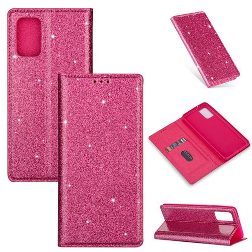 Etui en PU poudre flash auto-absorbée avec porte-carte rose pour votre Samsung Galaxy A41 (Global Version)