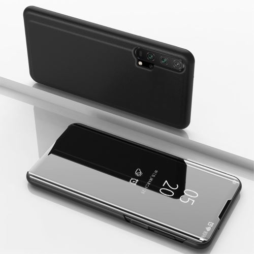 Etui en PU fenêtre de vue en miroir avec support noir pour votre Huawei Honor 20 Pro