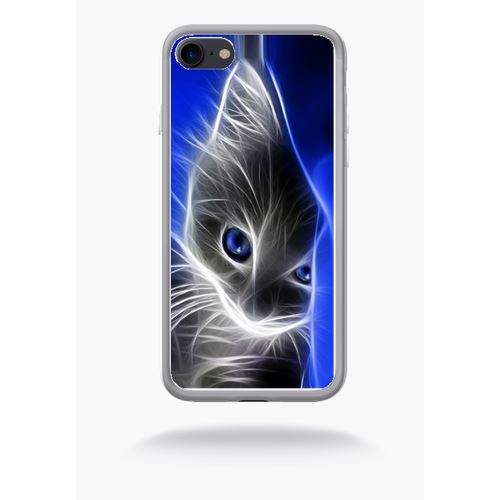 Coque Chat Eyes Blue Compatible Apple Iphone 7 Silicone Blanc Mat