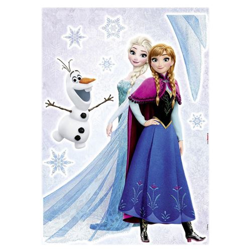 KOMAR Stickers géant Trio La Reine des Neiges Disney Elsa, Anna et Olaf qui sourient 50 x 70 cm