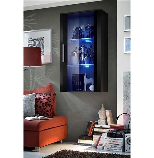 Paris Prix - Vitrine Led Murale Design neo 110cm Noir Brillant