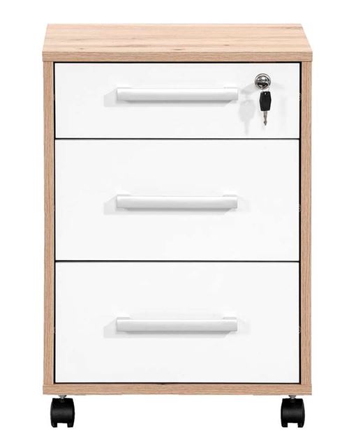 Caisson de bureau coloris artisan chêne / blanc brillant - 40 x 40 x, 57 cm -PEGANE-