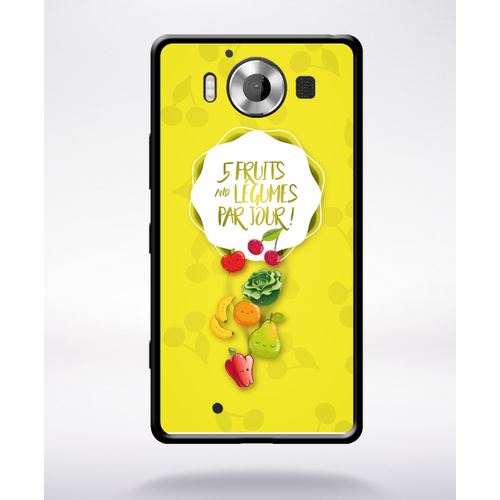 Coque 5 Fruits Et Legumes Fond Jaune Compatible Nokia Lumia 950 Bord Noir Silicone