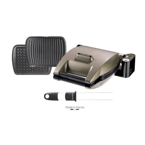 LAGRANGE 019323 Gaufrier Premium + 2 jeux de plaques Gaufres et Panini/Grill viande + Pic a gaufres - Taupe