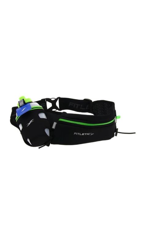 FITLETIC Ceinture hydratation - 1 gourde 350ml - Porte-gels - Noir / Vert