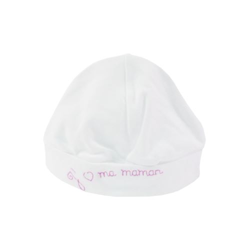 Bonnet pour bébé 0 à 6 Mois blanc et rose - J'aime ma maman