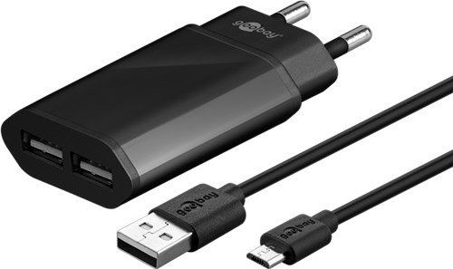Goobay 45845 Micro USB Dual Kit de charge 2,4 A, 1 m noir