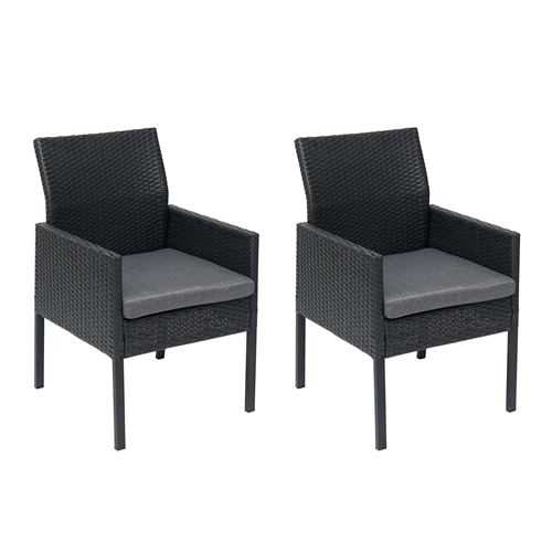 2x Fauteuil de jardin en polyrotin MENDLER HWC-G12 noir, coussin gris foncé, standard