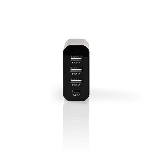 Nedis WCHAU800ABK Chargeur Mural | 8.0 A | 4 Sorties | 3 USB-A et 1 USB-C™ | Noir