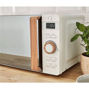 6 Power Levels Swan 20L Nordic Digital Microwave Soft Touch Housing and Matte Finish Blue Wood Effect Handle 800W SM22036BLUN 