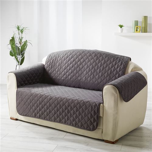 Protege canape matelasse 223 x 179 cm microfibre unie club Anthracite
