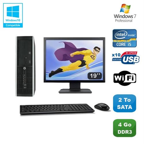 Pc hp elite 8100 sff intel core i5 3.2ghz 4go 2to graveur wifi w7 ecran 19