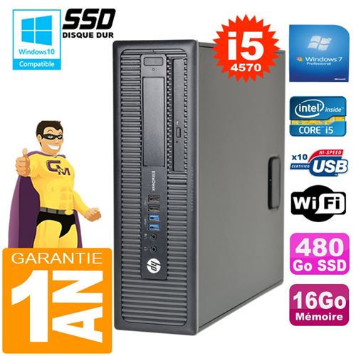Pc hp elitedesk 800 g1 sff core i5-4570 16go disque 480go ssd graveur dvd wifi w7