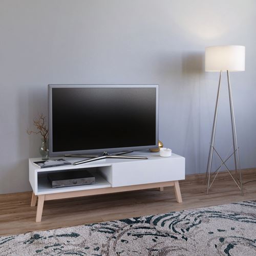 Meuble tv home 120 cm 1 tiroir 1 niche / blanc