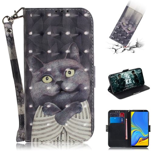 Etui en PU impression patron chat gris pour votre Samsung Galaxy A7 (2018)